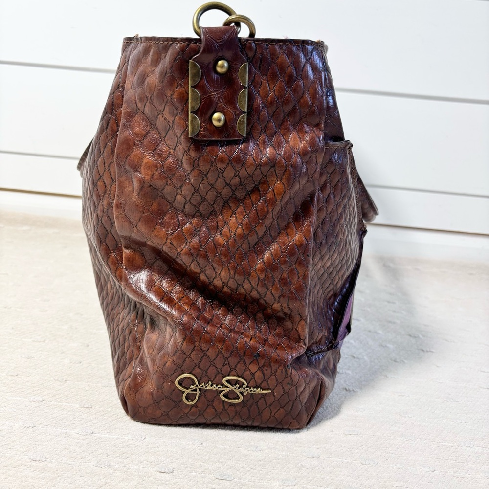 Jessica Simpson Vintage‎  Leather Brown & Purple Bag, Shoulder Bag - Picture 3 of 16